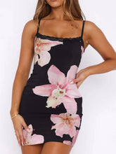 Floral Print Bodycon Cami Dress with Lace Trim